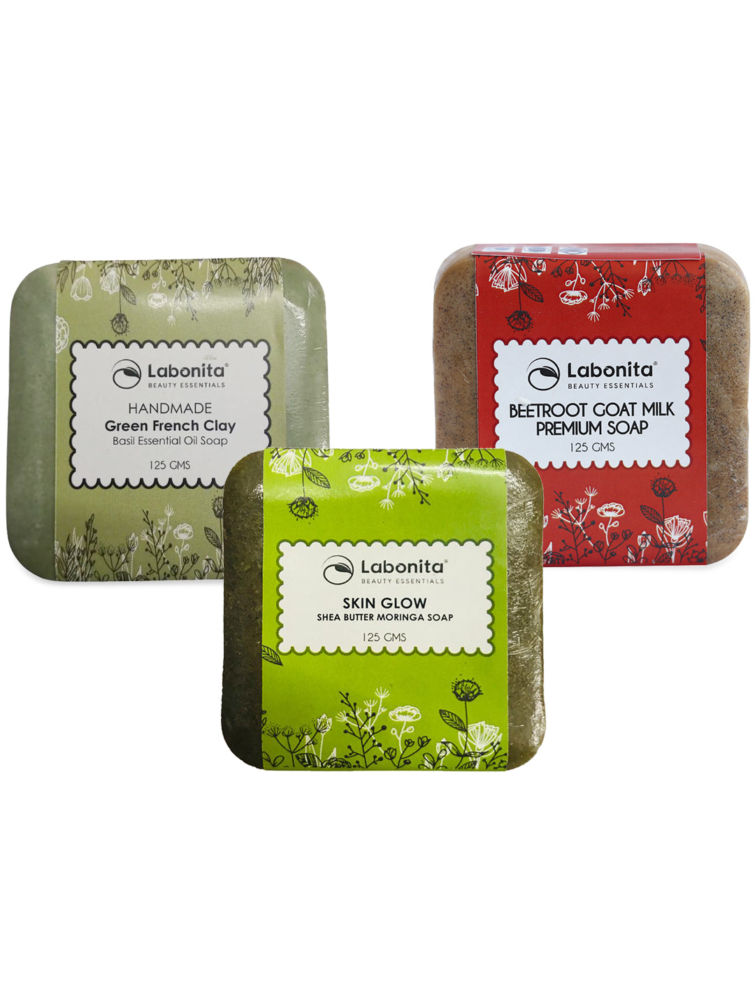 Deep-moisturizing Soap Combo Pack of Green French, Beetroot Goat Milk, Shea Butter Moringa Soap