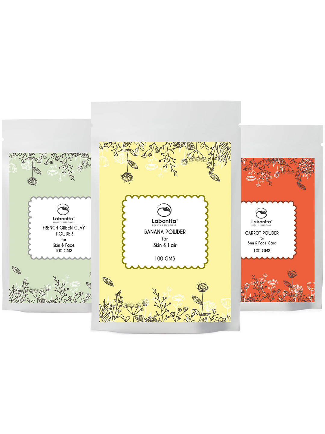 Combo Pack of French Green Clay, Banana and Carrot Powder For Dry Skin